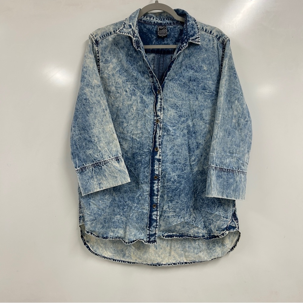 0230 Casual Studios Acid Wash Denim Shirt Blue Button Down Casual Oversize Layer